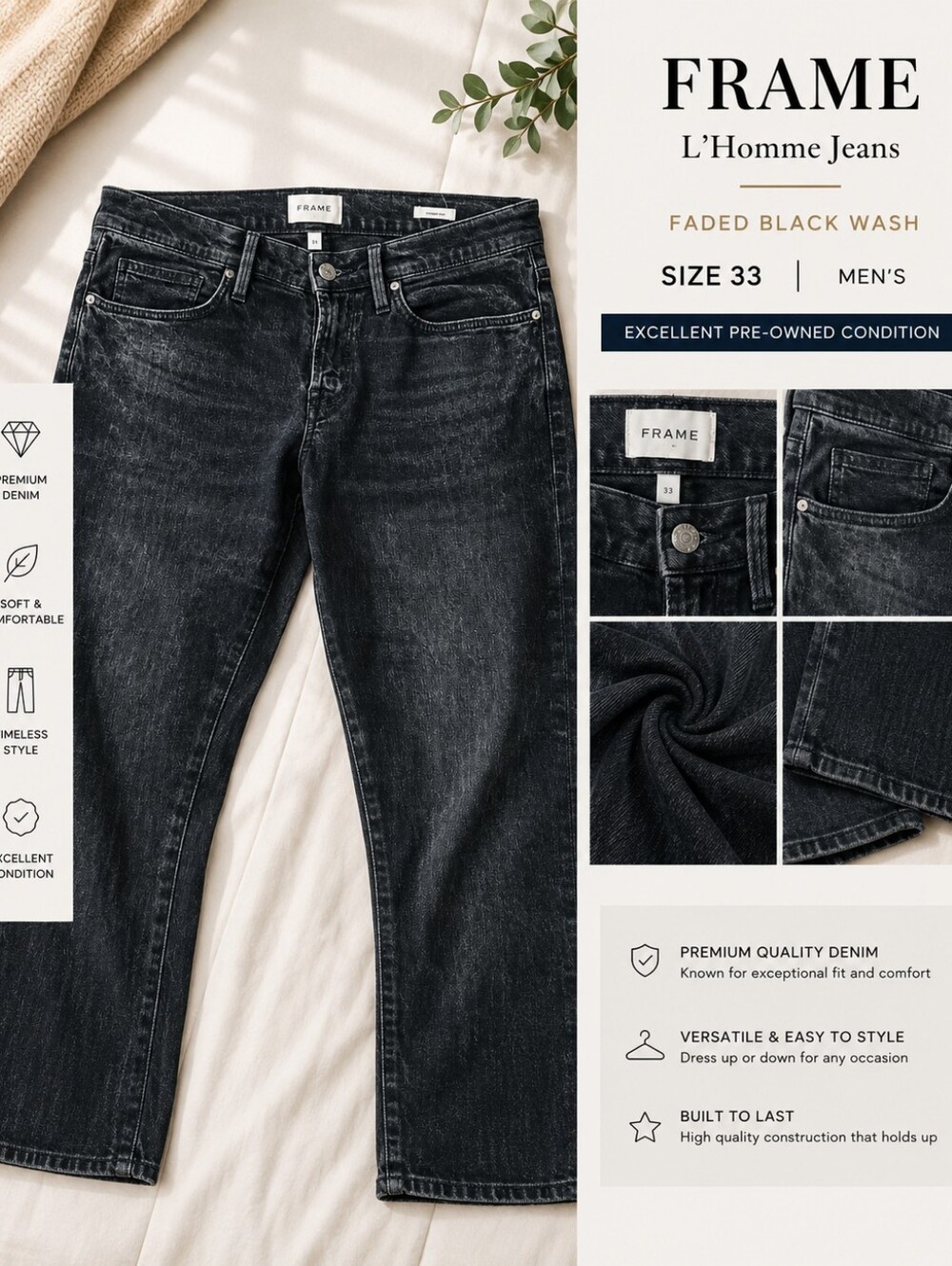 Frame Denim Men's Slim Washed Blue Jeans